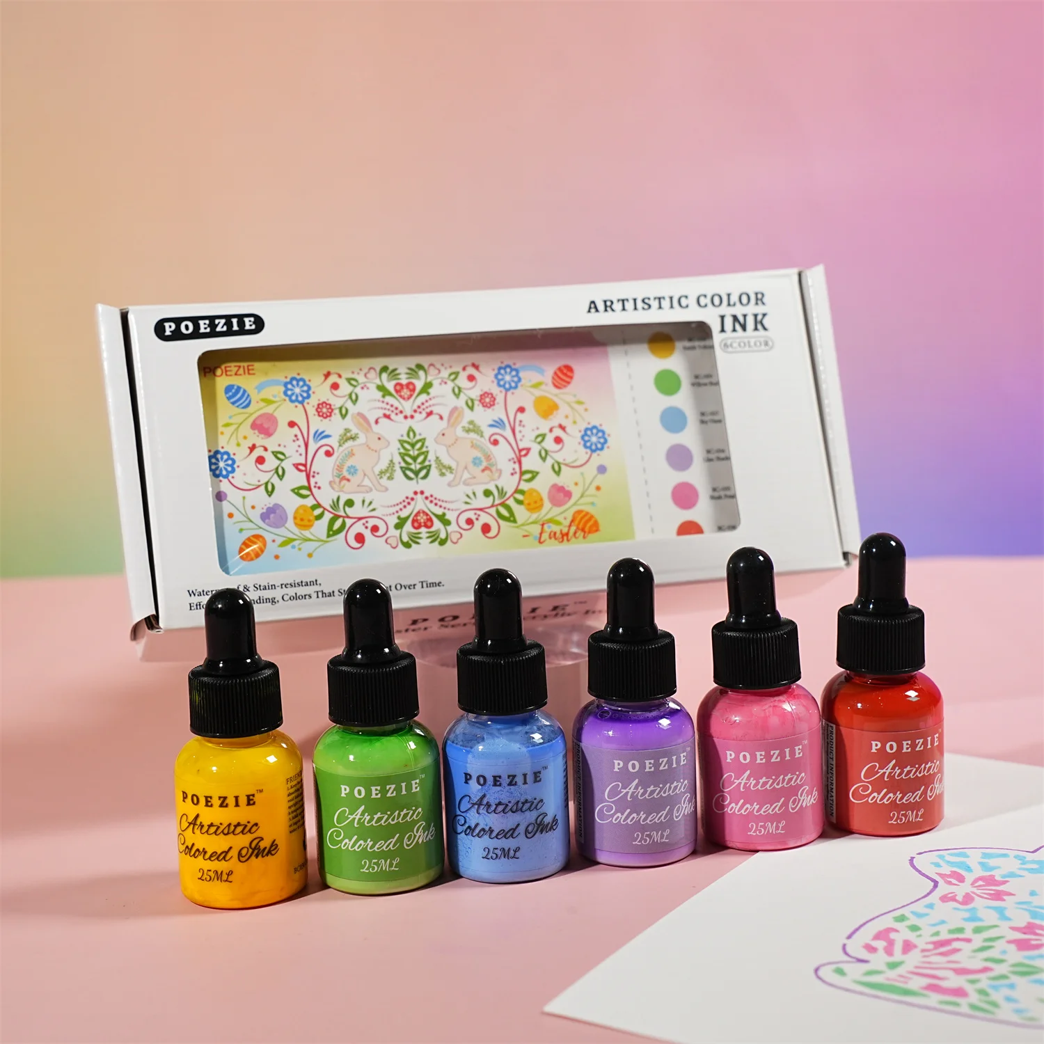 

Набор акриловых чернил для художественных работ (6 шт.) с пипеткой, быстросохнущие чернила с высокой пигментацией для техники заливки, аэрографии, смешанной техники и скрапбукинга