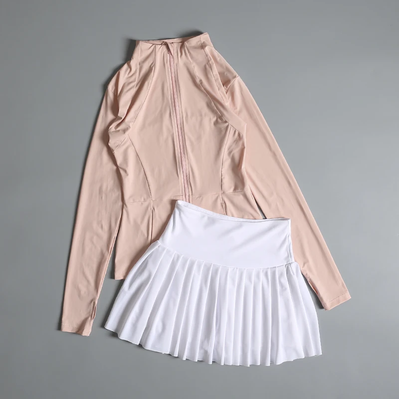 

Спортивный костюм для женщин, летняя модная одежда высокого класса с УФ-защитой и воротником-стойкой, солнцезащитная одежда с высокой талией для фитнеса, бега