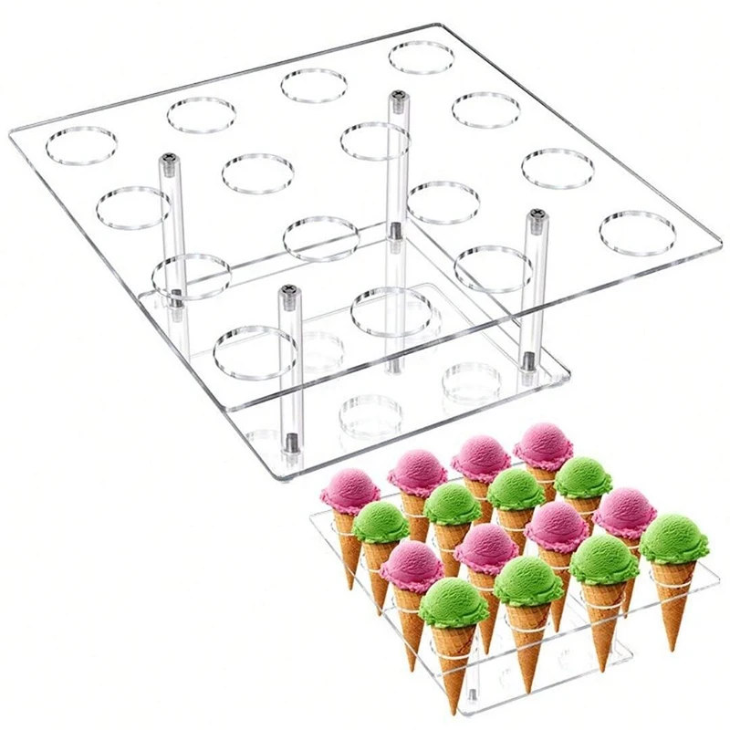 1Pcs 6/16 Holes Acrylic Ice Cream Cone Holder Cupcake Popcorn Rack Party Wedding Buffet Display Stand Outdoor Tableware