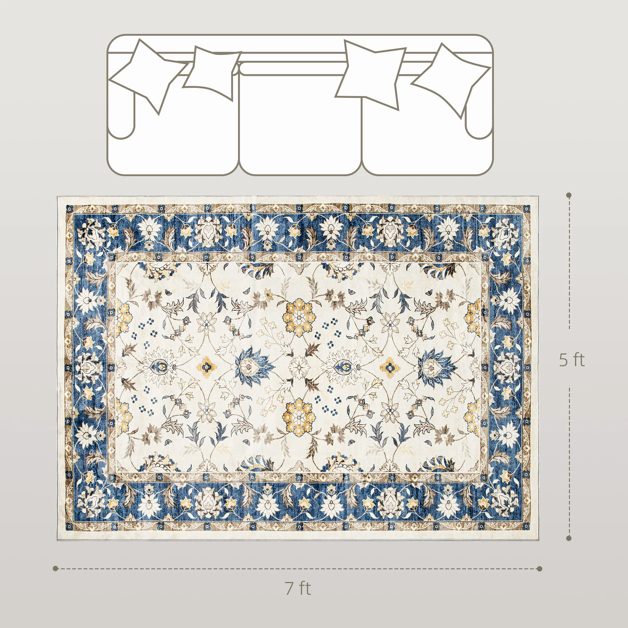 Living room carpet, retro style light luxury sofa coffee table blanket, dirt-resistant and easy to take care of
