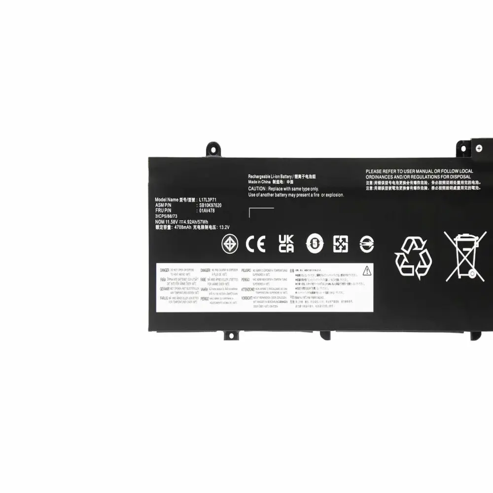 NEW 11.58V 57WH L17L3P71 L17M3P71 L17S3P71 Laptop Battery For Lenovo ThinkPad T480S Series 01AV478 SB10K97620 01AV479 01AV480