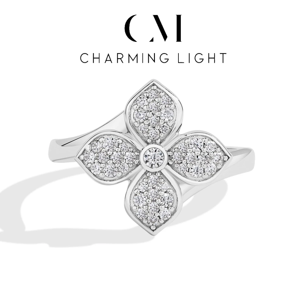 

CHARMING Designer Style Moissanite Ring Cross Flower Lab Diamond 925 Sterling Silver For Women Elegant Engagement Fine Jewelry