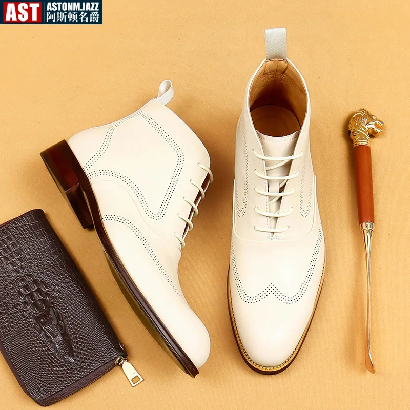 2024 Brand Leather White Men Chelsea Boots Designer Italy Dress Boots Men Fashion Casual Warm Plush Business Ankle Boots Size 46