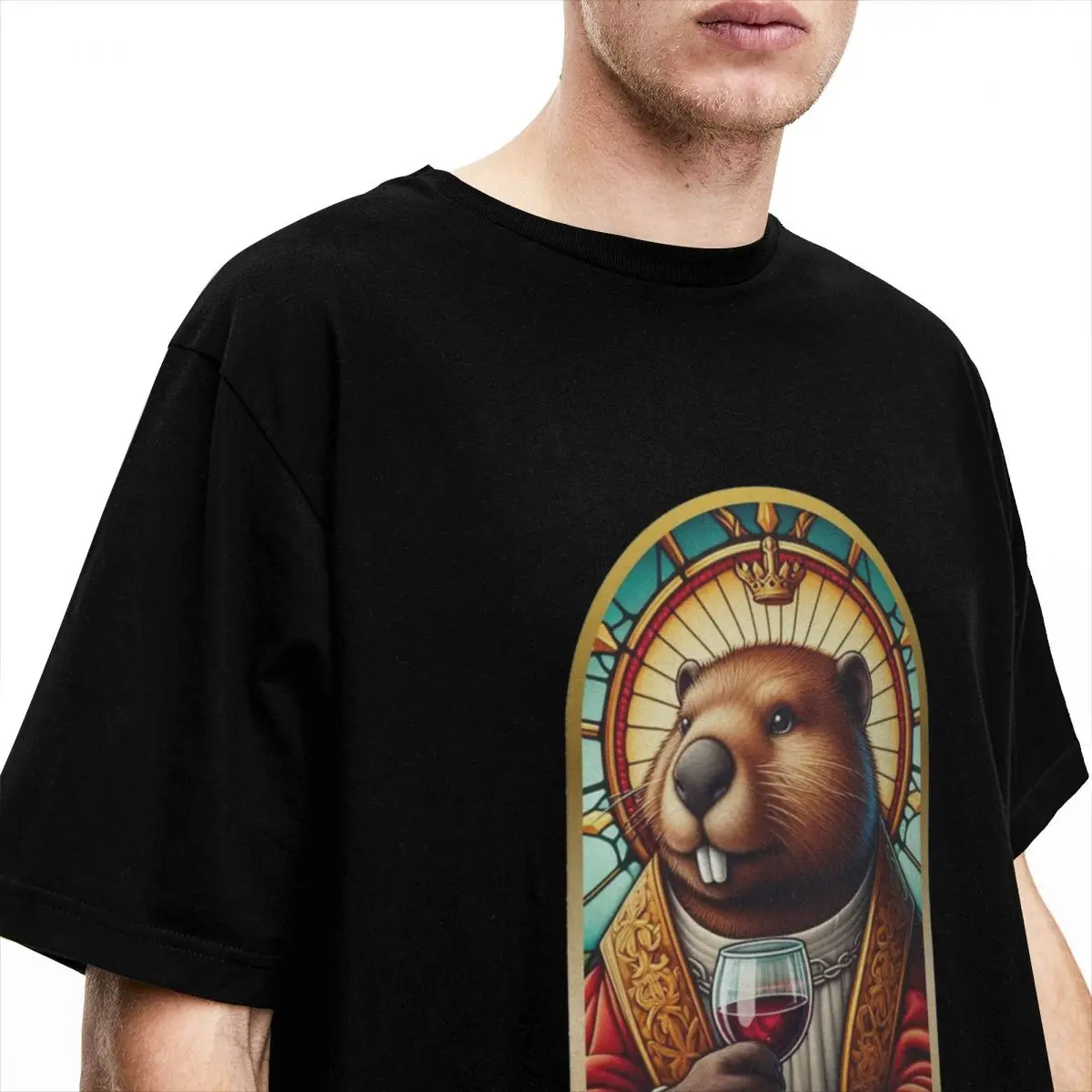 Saint Beaver Meme Bobr Bober Kurwa T-Shirt for Men Cool Pure Cotton Tee Shirt O Neck Short Sleeve T Shirt New Arrival Clothing