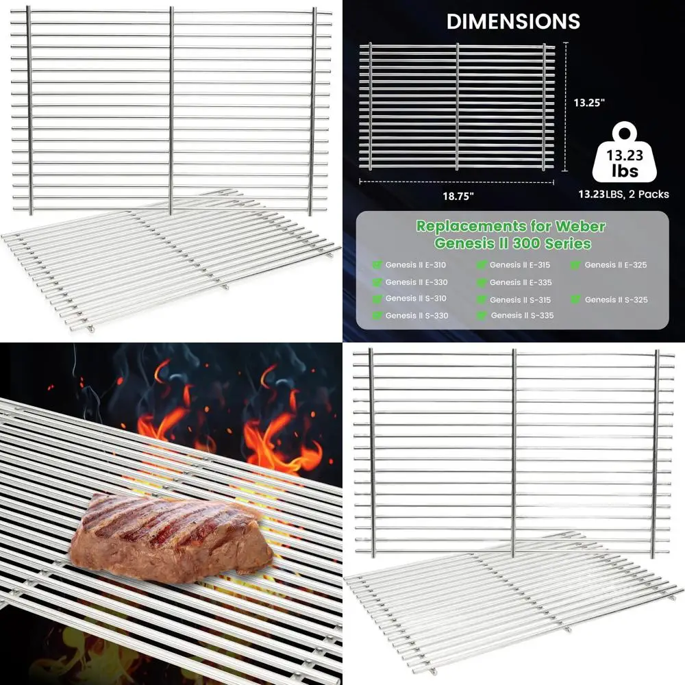 

Heavy-Duty Non-Stick Stainless Steel Grill Grates Replacement for Genesis 300 Series Grills (2007-2016) - Easy Clean Cooking Gra