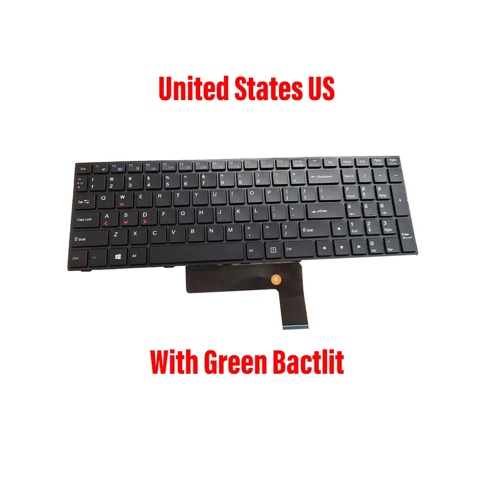 Laptop Keyboard MP-13H83USJ430B 6-80-P6500-013-1 United States US With Green Backlit New