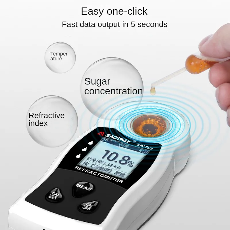 

SNDWAY Digital Refractometer SW-592 SW-593 Sugar Concentration Meter 0-50% Brix Saccharimeter Juice Beer Concentration Tester