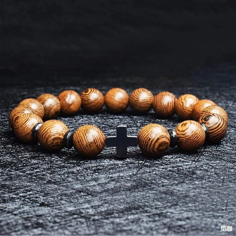 Cross Bracelet Men's Religious Rosary Bracelet Wooden Beads Popular Jewelry  Christian Crucifixes Decoratio Frosted Stone Beaded