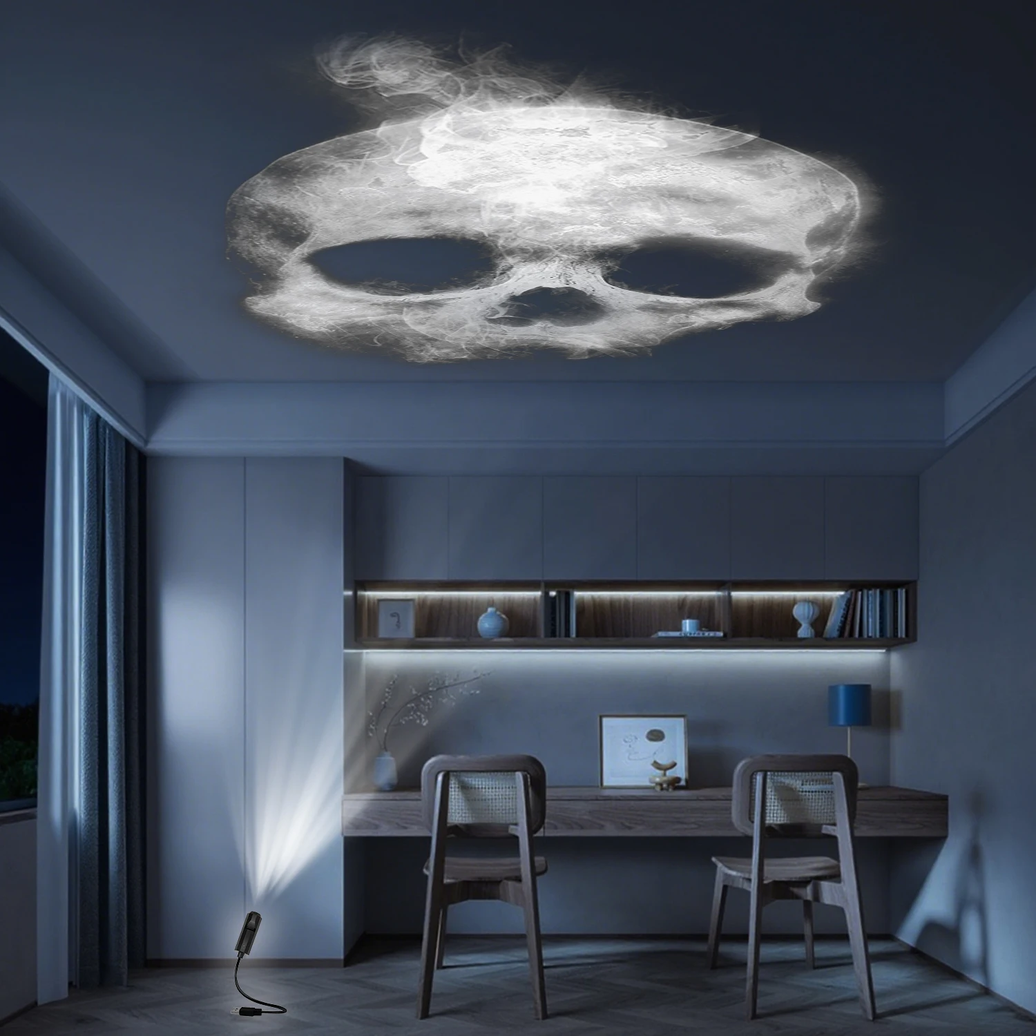 مصباح بروجيكتور جمجمة، مصباح LED قابل للدوران وقابل للتعديل، جهاز عرض جو الهالوين، ضوء ليلي USB