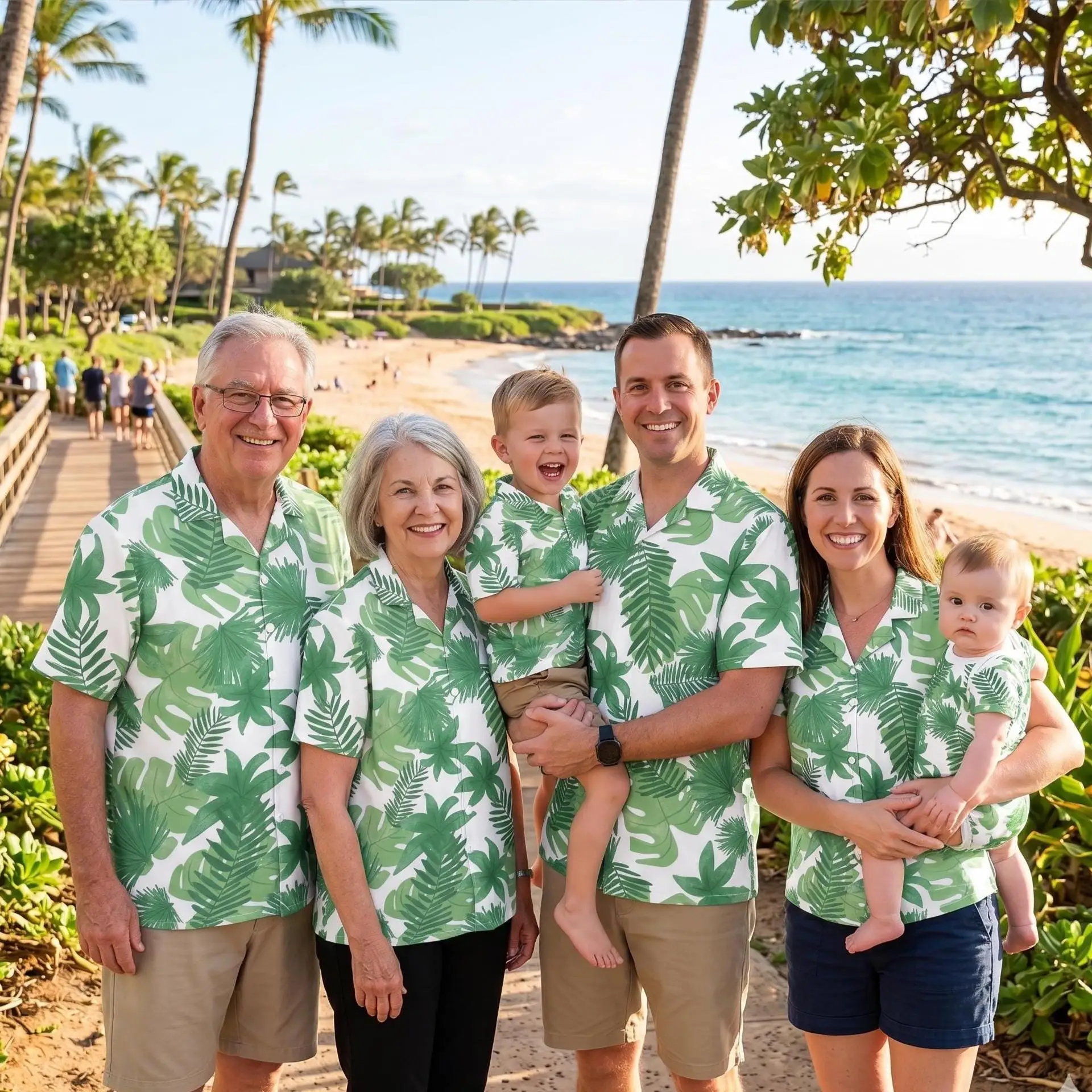Summer Men's Family Wear Beach Hawaiian Shirt Tropical Summer Sandcastle Palm Tree Print Shirt Vacation Style Parent Child Shirt