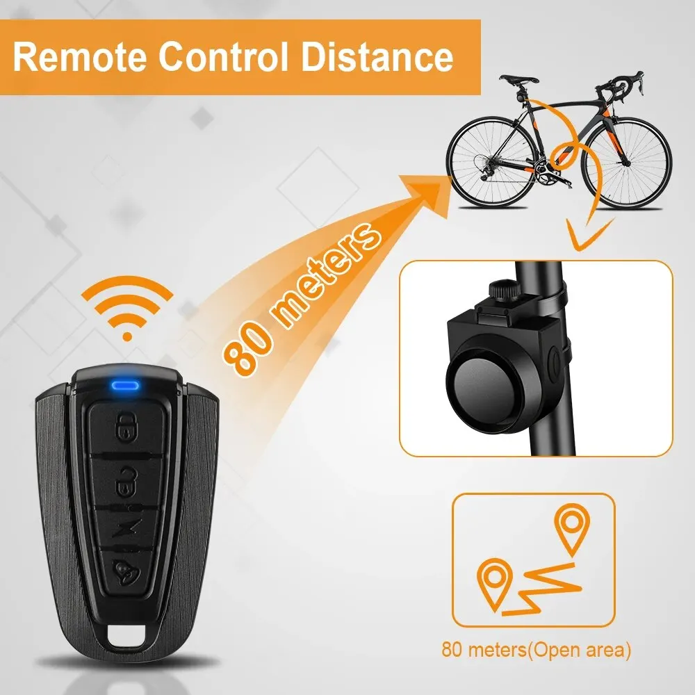 115dB Bike Alarm with Remote USB Charge Wireless Anti Theft Alarm Systems for Motorcycle Bicycle Motion Detection