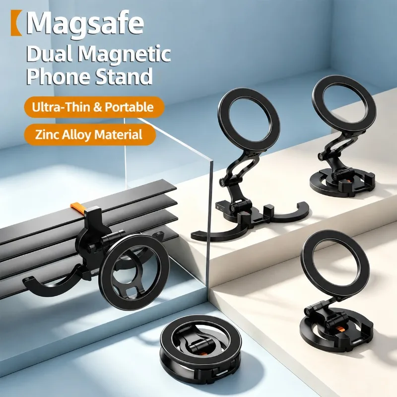 Foldable Car Navigation Phone Magsafe Magnetic Multifunctional 360‑Degree Rotatable Innovative Three‑Axis Bracket Flexible