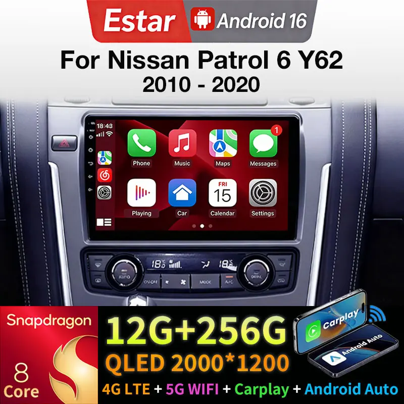 Android 16 Car Radio For Nissan Patrol 6 Y62 2010 - 2020 Wireless Carplay Android Auto DSP 4G LTE 2din GPS 5G Wifi BT Multimedia