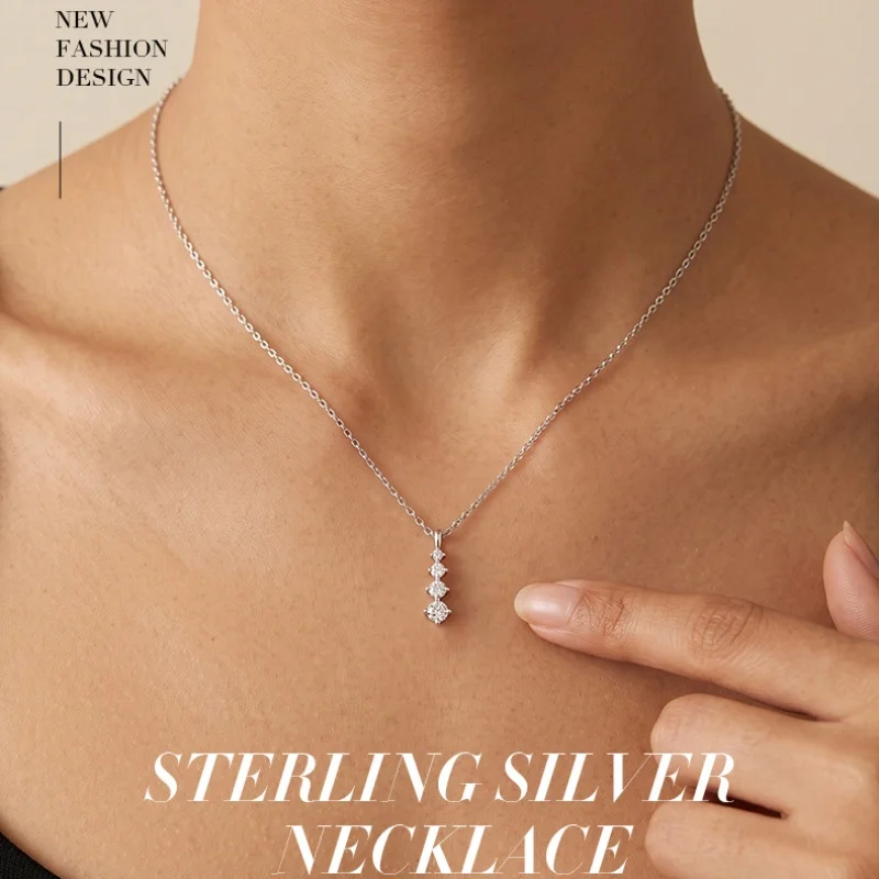S925 Sterling Silver Linear Bar Necklace for Women 14K Gold Plated Fashionable Minimalist Jewelry Accessory