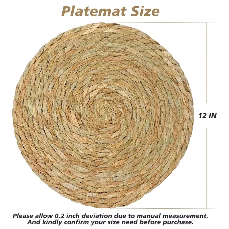 Woven Placemats Heat Resistant Non-Slip Weave Mat Handmade Vintage Rattan Woven Table Perfect for Home and Wedding Decoration