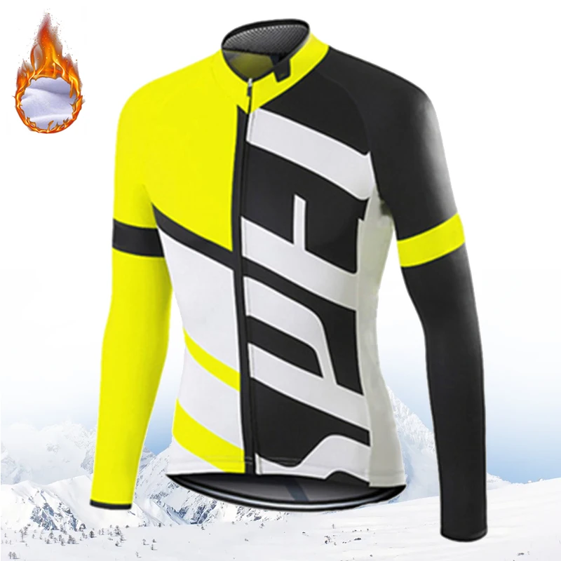 Winter Pro Cycling Jerseys Men Long Sleeves Fleece Warm MTB Shirts Bicycle Clothing Mountain Bike Jersey Outfit Windbreaker 2024