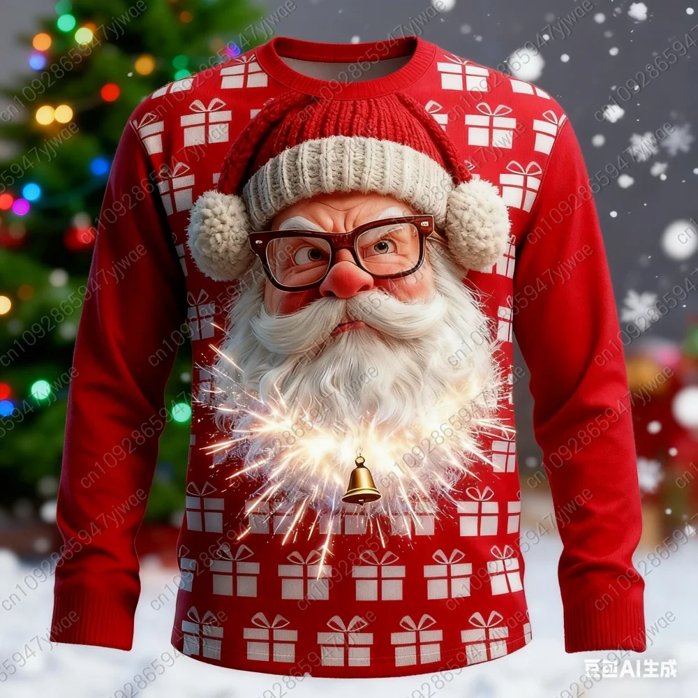 Picture 3: Christmas Men's Santa Claus Funny T Shirt Long Sleeve T Shirt Adult 3d Print Crew Neck Shirts Fashion Basic 3d Street T-Shirt