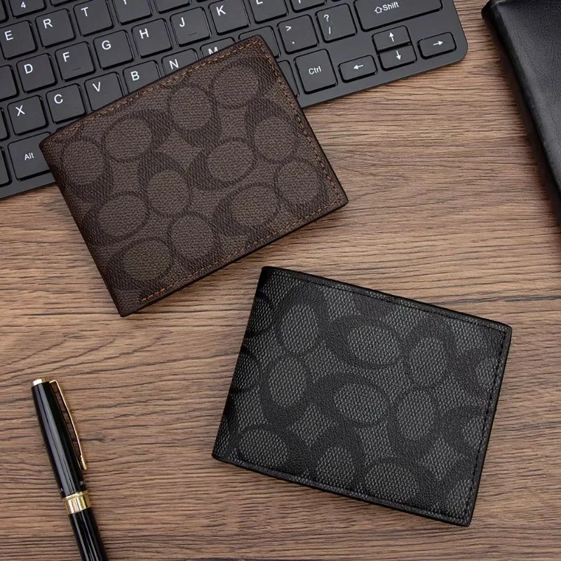 Business Men Short Bifold Wallet, Embossed Slim PU Purse with Zipper Coin Pocket, Multi‑Card Slots Male Wallet for Daily Gift
