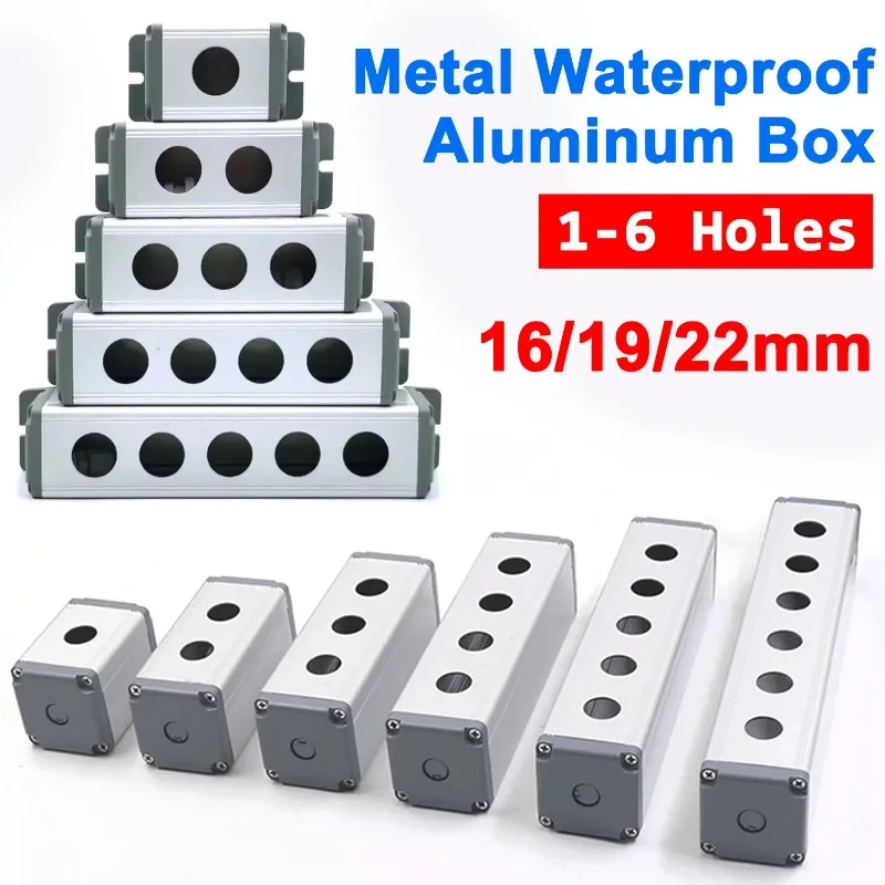 Metal Aluminum Pushbutton Industrial Home Control Switch Box 16mm 19mm 22mm 1 /2/3/4/5/6 Holes Waterproof Box 45*45mm