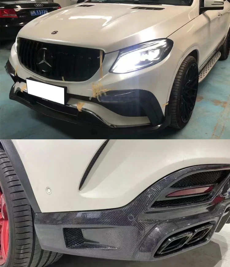 For Mercedes Benz GLE Class C292 Coupe GLE63 AMG 2015-2019 Real Carbon Fiber Body Kit Front Bumper Lip Rear Diffuser Spoiler