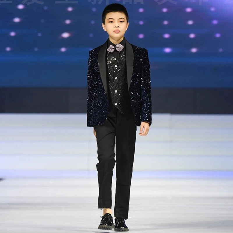 أطفال بدلة رسمية ترتر للبنين 3-16 سنة شهم سهرة الزي حفل زفاف عيد ميلاد السترة السراويل سترة زر واحد