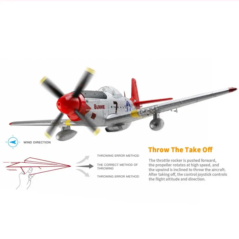 XK A280 P-51 3D/6G System 560mm Wingspan 2.4GHz 4CH EPP RC Airplane Fighter RTF With LED Lights for Beginner