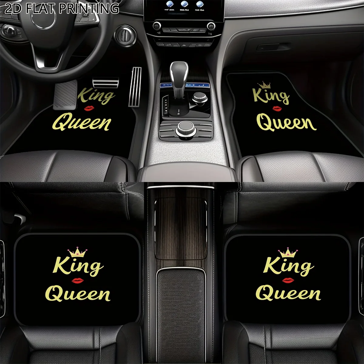 4pcs King And Queen Patterned Car Mats, Automotive Carpets, Car Pads, Stylish Car Additions, Suitable For Cars And Sedans, Gifts