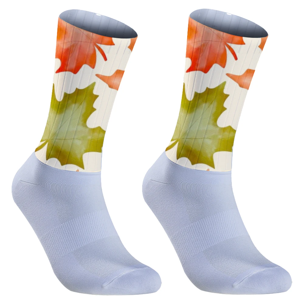 Maple Leaf Pattern  Sport Sock  Anti Slip Professional Bike Socks Men And Women Street Sports Socks Racing Cycling Socks