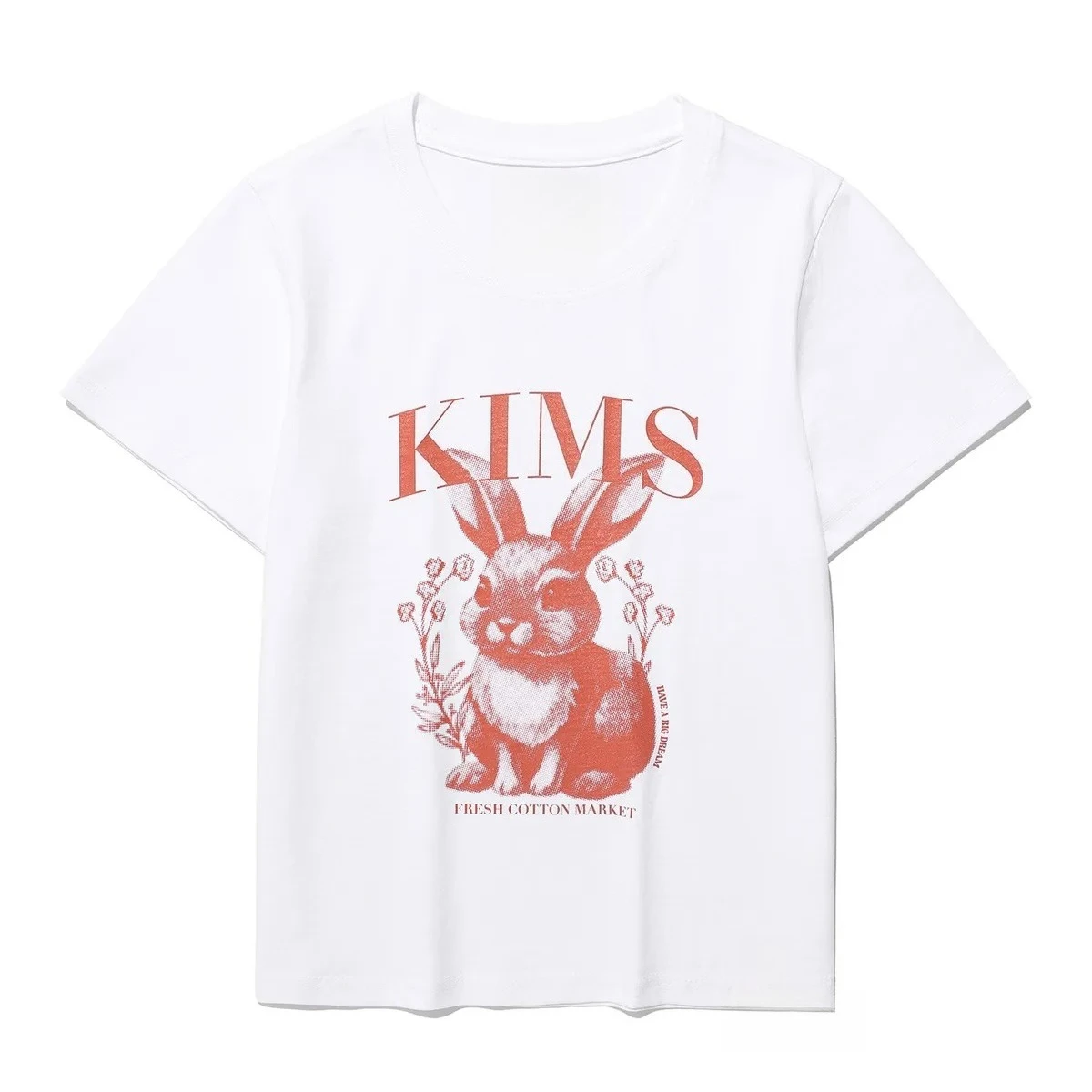 한국어 다이렉트 메일 Kims Retro Easter Egg Rabbit Letter Print 크루 넥 반팔 티셔츠 Ins 한국 커플 의류 루즈