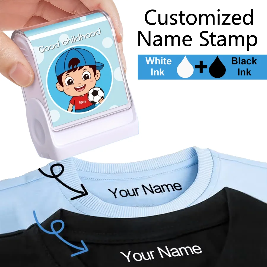 Пользовательский набор штампов имени детей - черно-белое чернило | Водонепроницаемый производитель этикеток одежды для школьной униформы, тканей и сумок