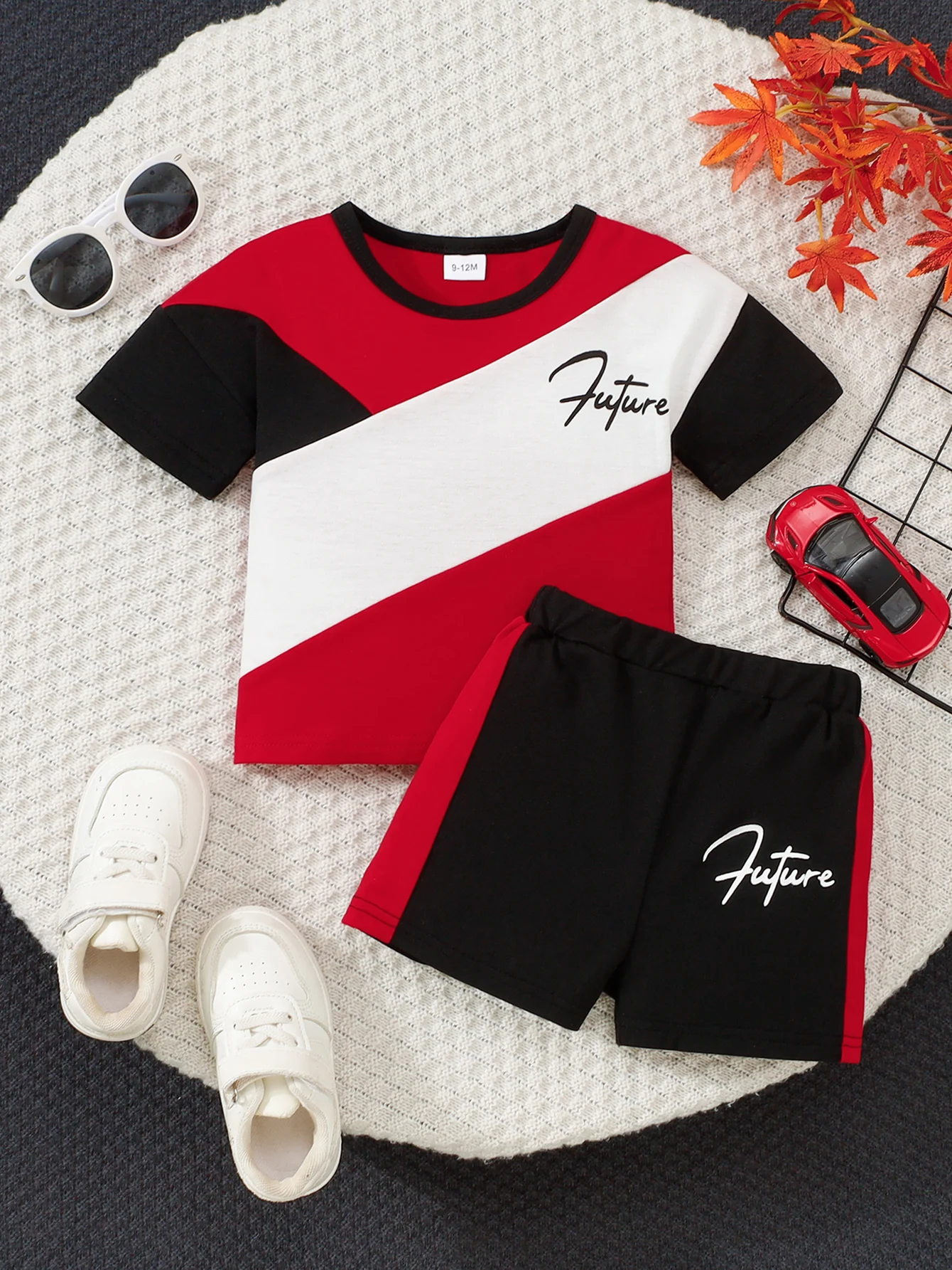 Summer Baby Boys 6-12M Red Black White Color Block 