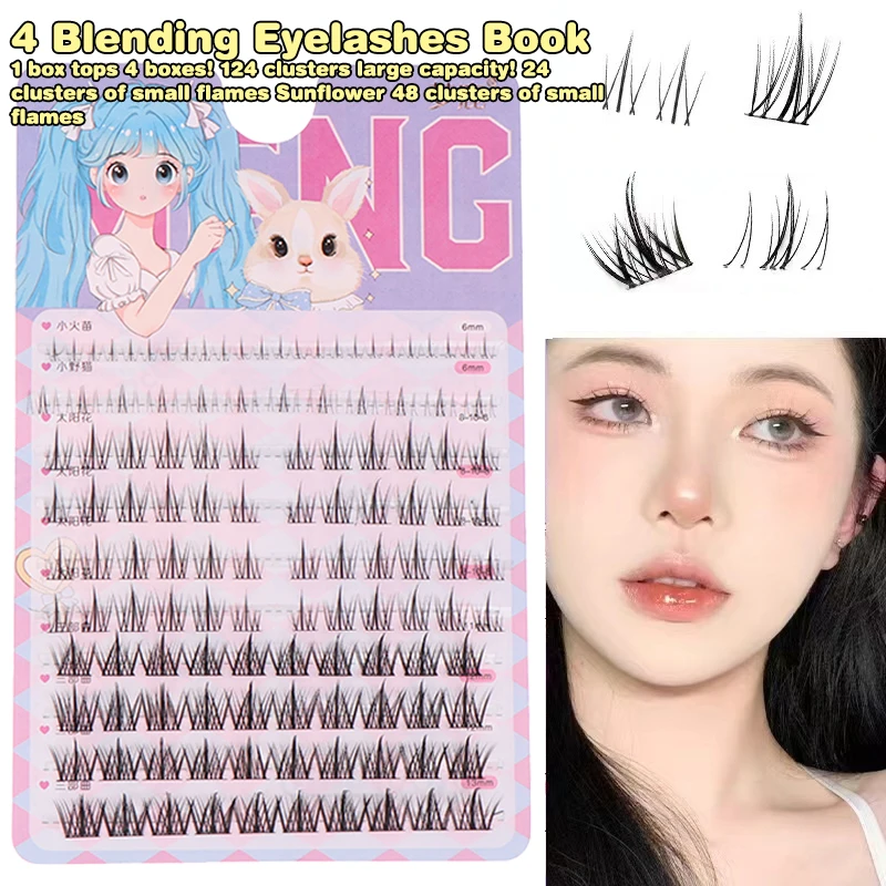 124 Pcs Manga Lashes Thick Little Devil Individual Lash Clusters Natural Cos Eyelash Extension Korean Makeup DIY False Eyelashe
