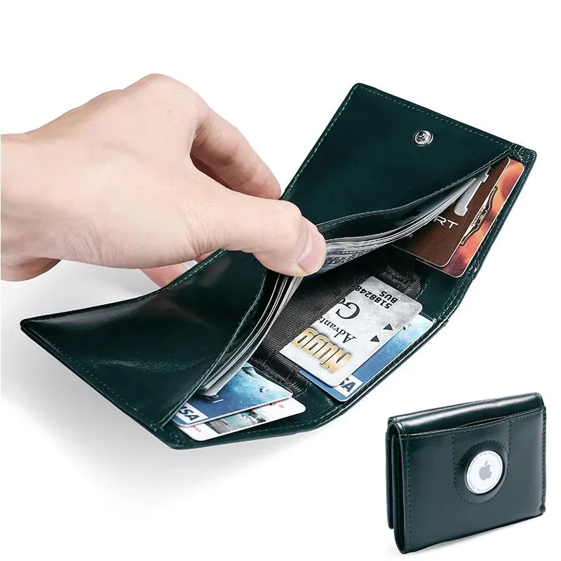 Skórzany portfel męski RFID składany na trzy części z uchwytem na kartę Airtag Odpowiedni dla mężczyzn i kobiet Luksusowe etui na karty AirTag — zdjęcie 3