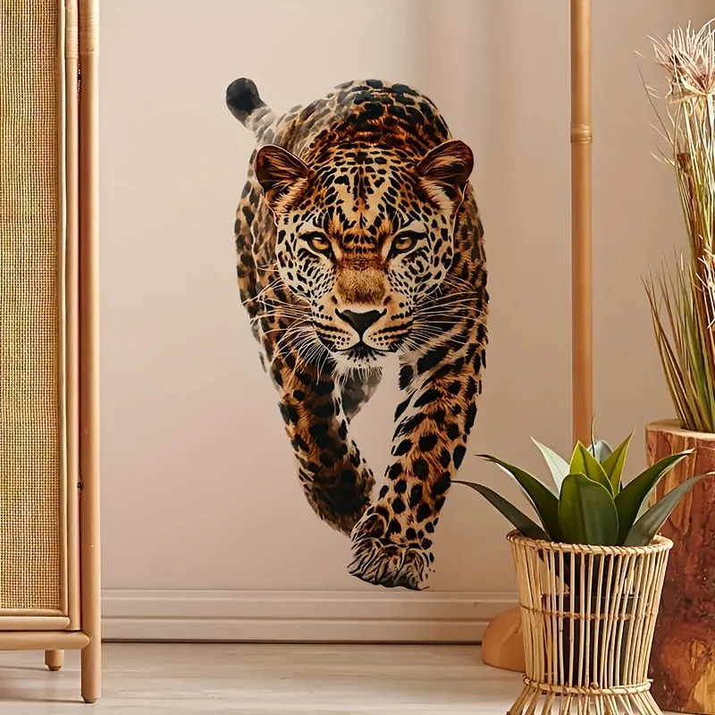 2D flat design, 1 piece of leopard print home decor stickers, self-adhesive animal pattern decals, suitable for decorating livin