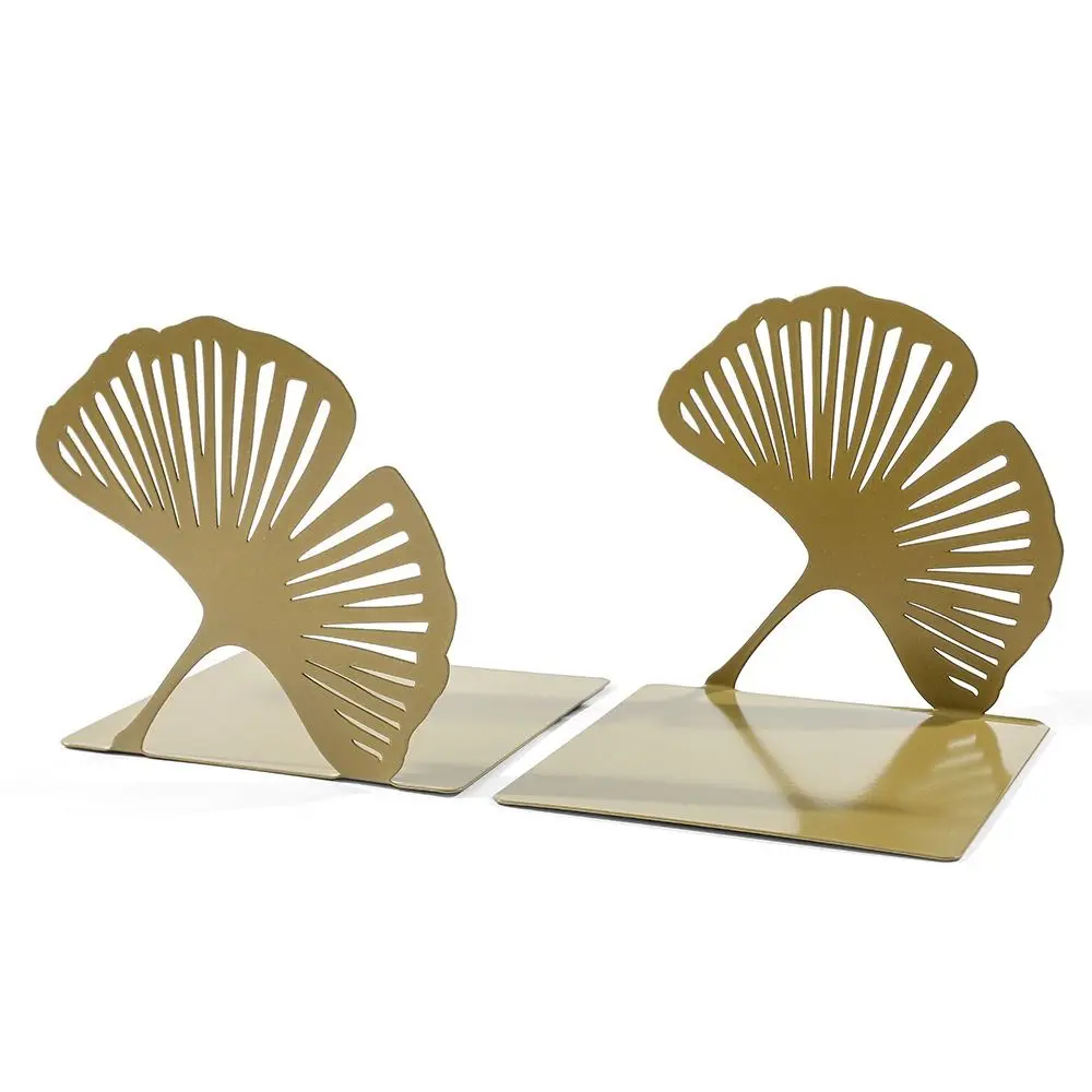 

Stylish L-shaped Folding Bookends Creative Hollow Out Ginkgo Leaf Bookshelf Durable Light Luxury Metal Book Rack
