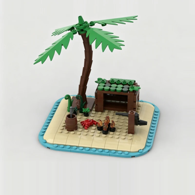 Medieval Castle Model MOC Building Bricks Pirate Castaway Hut Modular Technology Gifts Holiday Assemble Children Toys Suit
