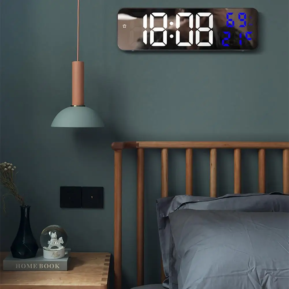 NEW LED Digital Wall Clock Large Screen Wall-mounted Time Temperature Humidity Display Electronic Alarm Clock