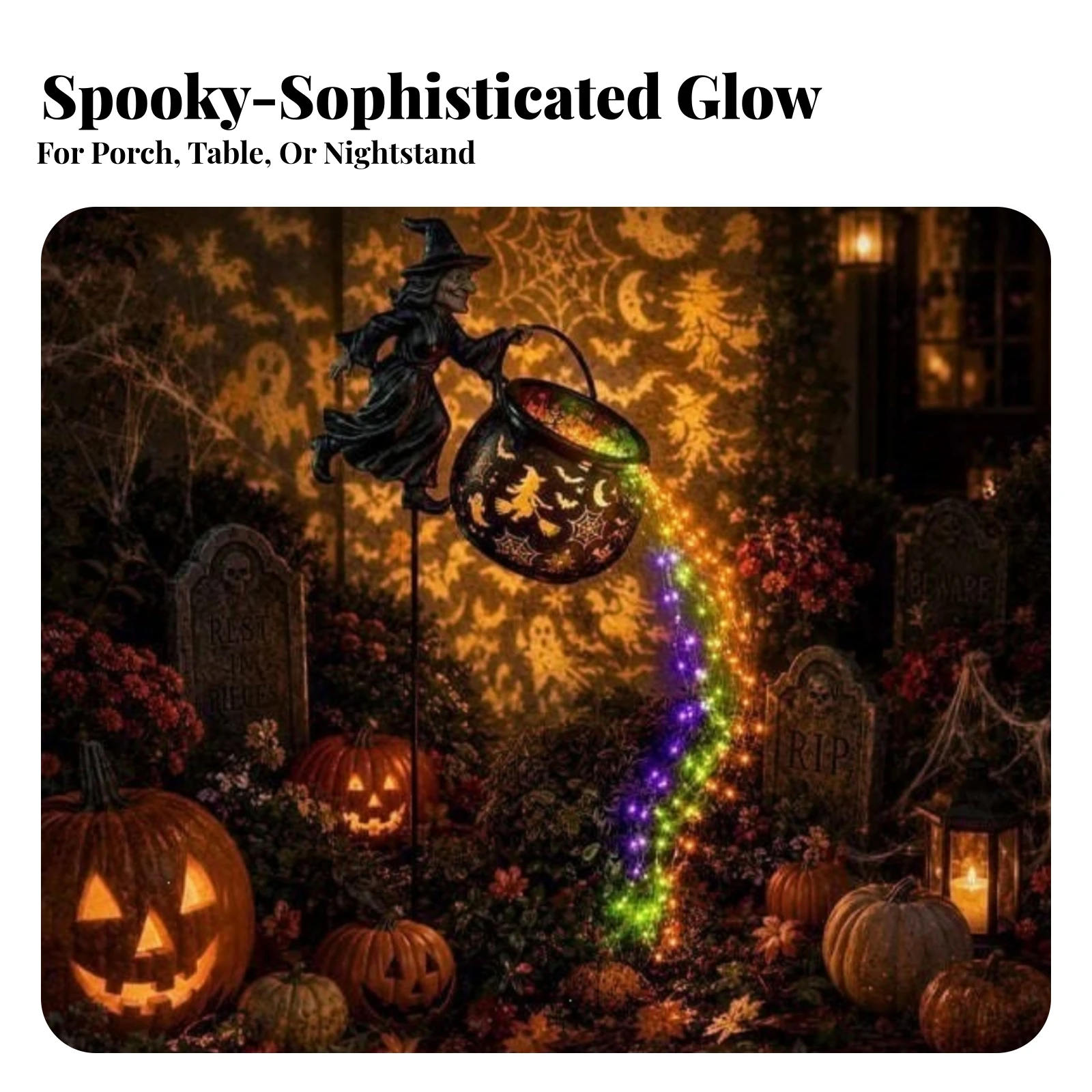 Halloween Witch Kettle Garden Light Festive Halloween Witch Kettle Stake Light Spooky Glowing for Yard, Lawn