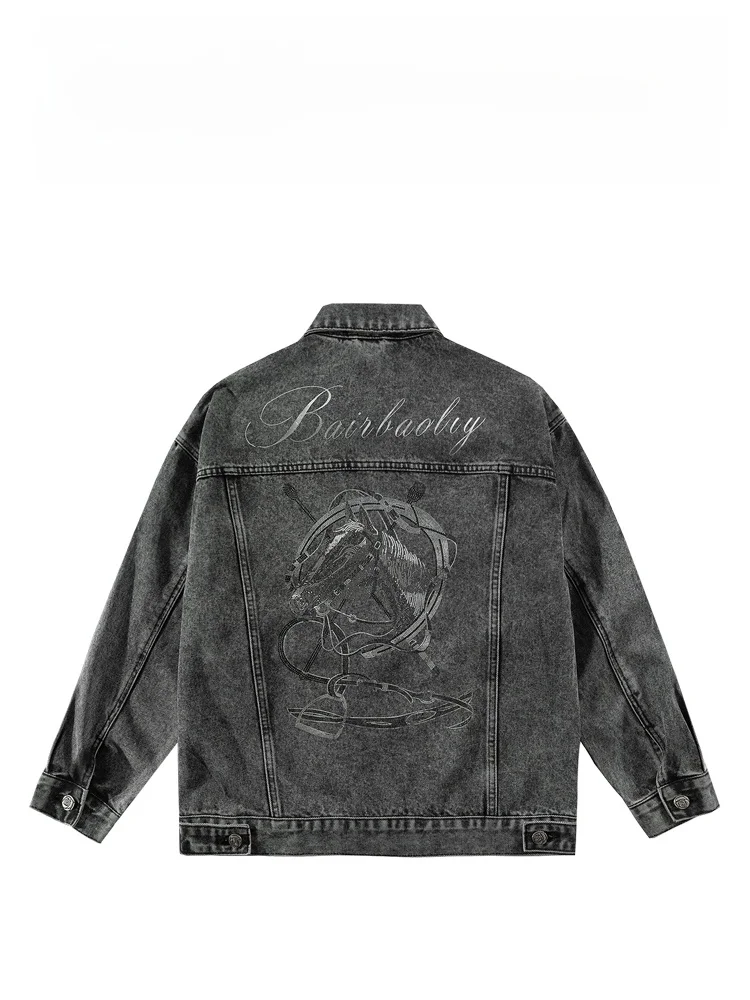 

Мужская джинсовая куртка BAIRBAOLIY класса люкс, повседневная, с воротником, украшенным стразами, приталенного кроя, для весны, осени и зимы