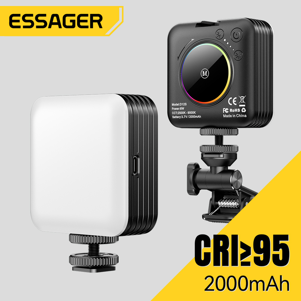  Essager Pocket RGB Fill Light LED Selfie RGB Video Light Fill Light 2000mAh Type-C Camera Mini Full Color Cold Shoe Pocket Light 