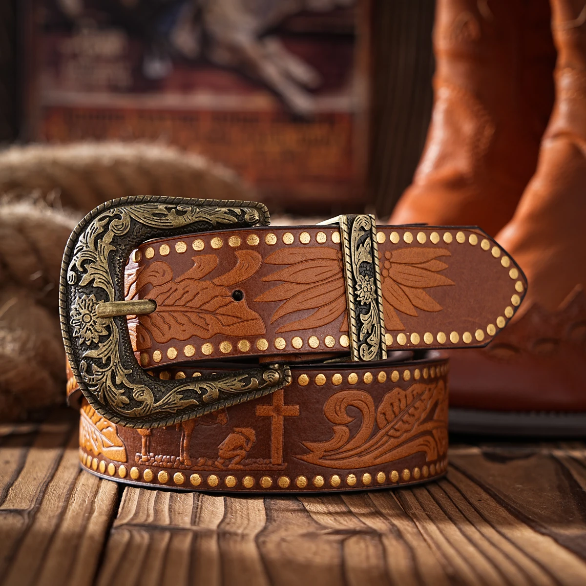 Lässige, individuelle und Retro-Gürtel, Kleidungsaccessoires im Western-Stil, Metallschnallen, PU-Gürtel, geeignet für Männer und Frauen – Detail 3