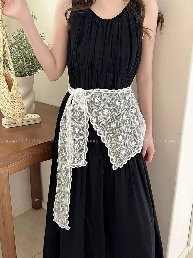 White Lace Shawl Silk Scarf Women's New Japanese Sweet and Cute Stacked Shawl Scarf with Shirt