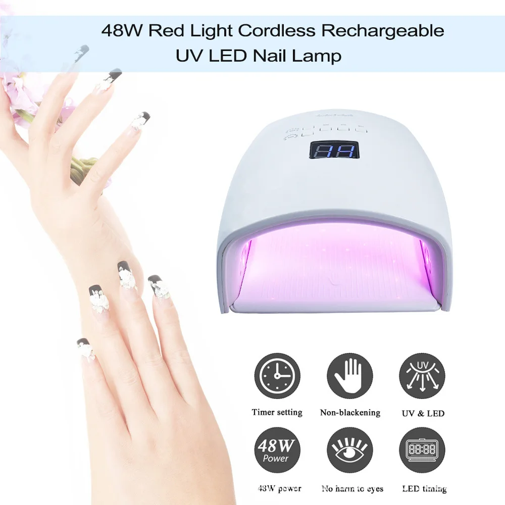 Lampe UV Portable Sans Fil, Rechargeable, Lumière Rouge Blanche, Sèche-Verhéritage Gel Professionnel, Pédicure et Manucure, Nail Art, 48W