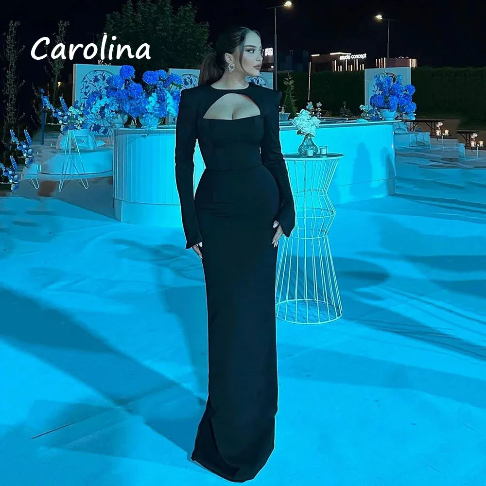 Carolina Black Cut-out O-Neck Arabia elegant Party Dresses 2024 Mermaid Floor-Length Long Sleeves Evening Gowns فساتين سهرة