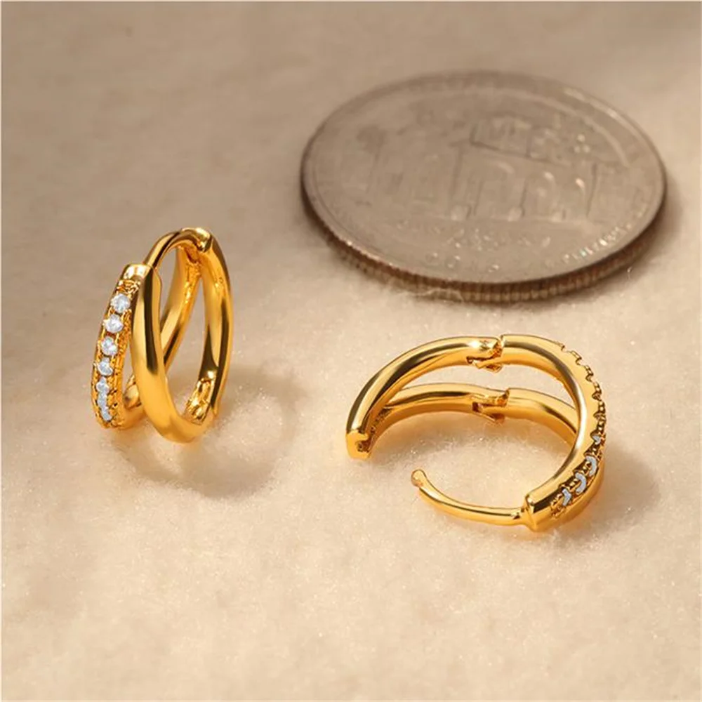 Stainless Steel Irregular Earrings For Women Luxury Zircon Double Layer Geometric Gold Plated Earrings Party Jewelry