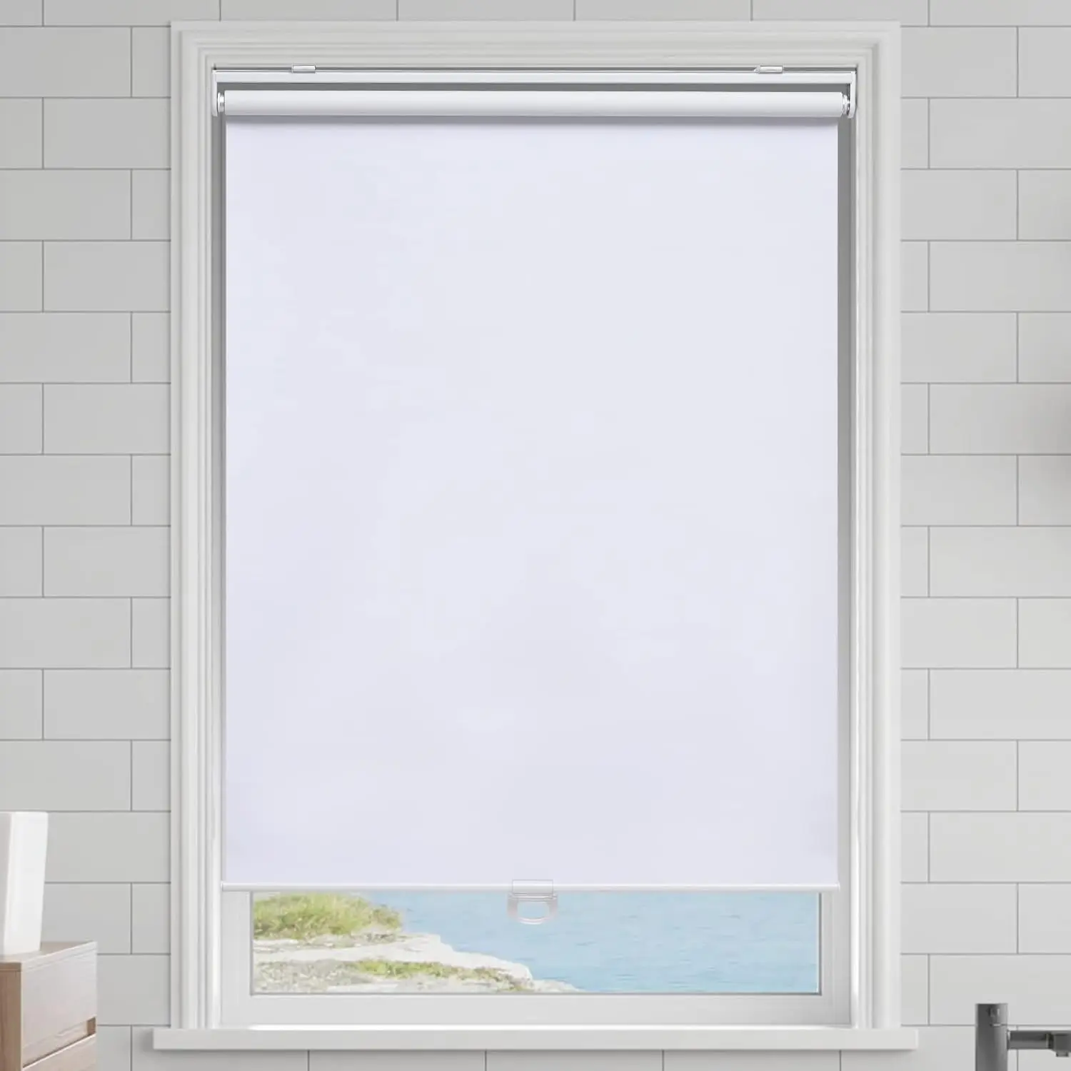 Cordless Roller Shades Blackout Blinds for Windows, UV Protection, Spring System, White 30x72 Inches