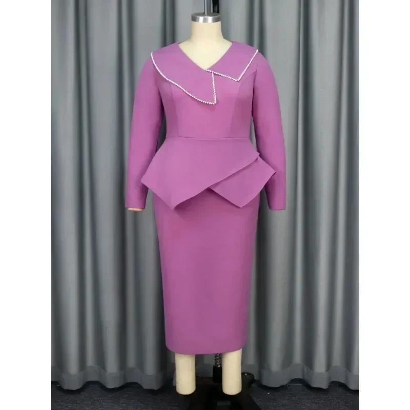 S-3XL Modna klasyczna damska elegancka fioletowa sukienka na formalną imprezę Długi rękaw Wysoka talia Ukryj brzuch Smukłe sukienki Biznesowe sukienki imprezowe