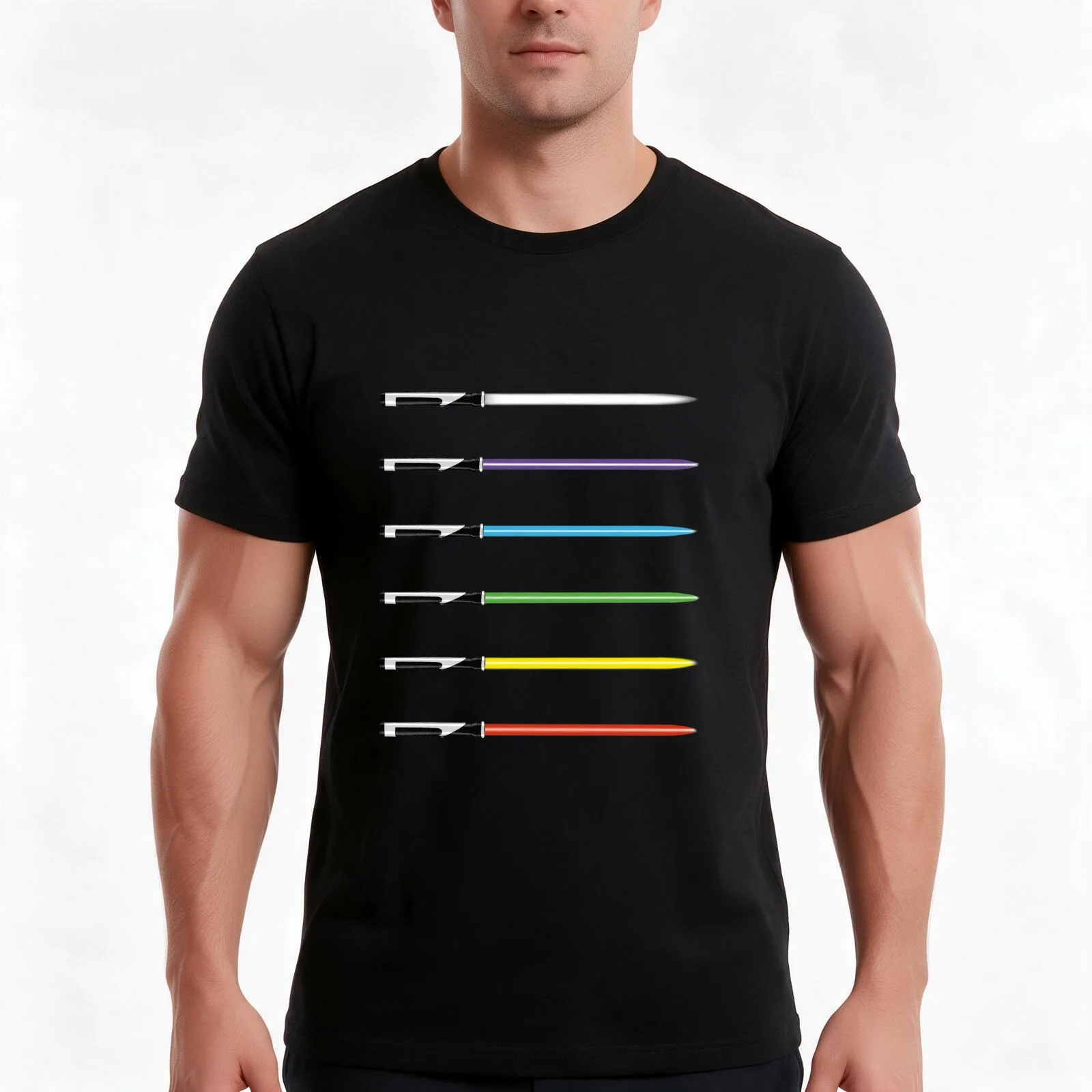 lightsabers horizontal T-Shirt, Summer Casual Cotton Tee, Oversized Streetwear Tops, Vintage Graphic Print, Unisex Men Women
