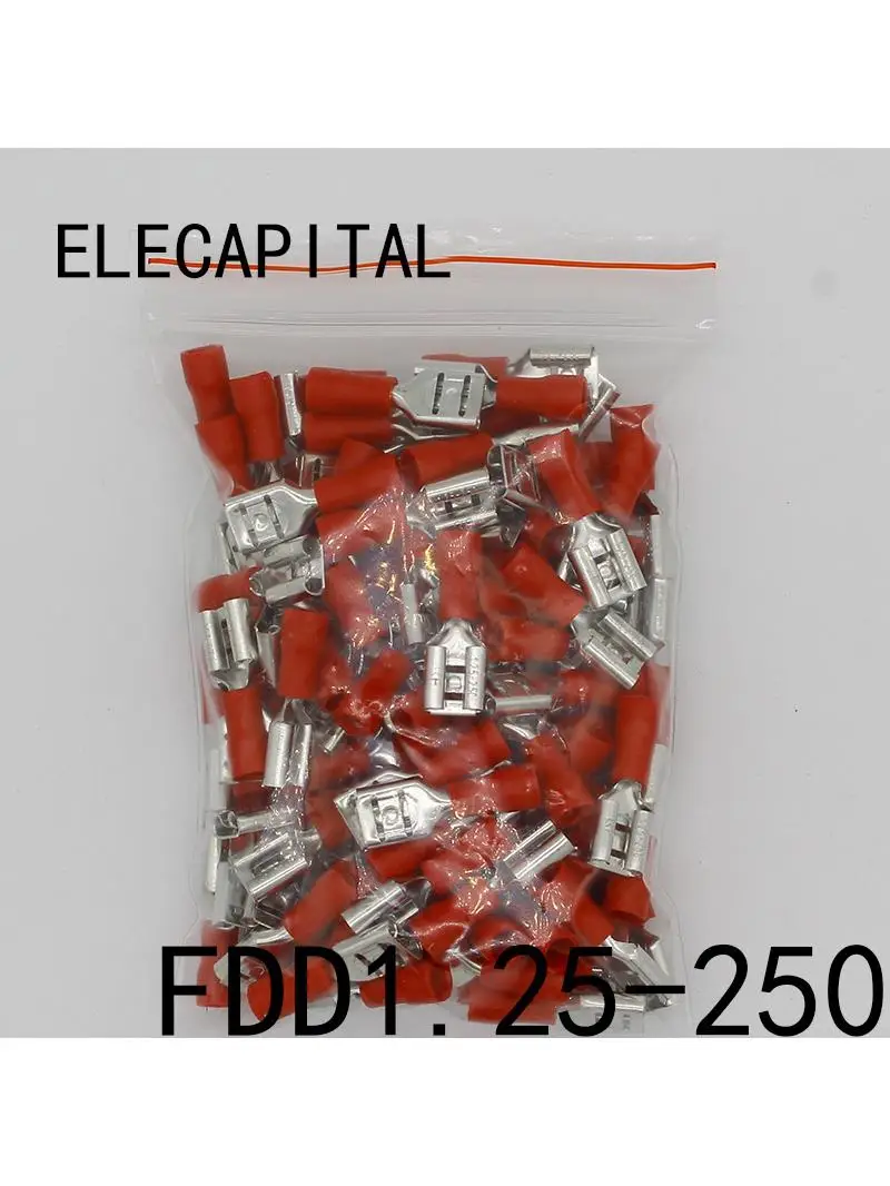FDD1.25-250 izolujące żeńskie izolowane elektryczne złącza zaciskane zaciskane złącze przewodu kablowego 100 sztuk/paczka FDD1-250 FDD — zdjęcie 2