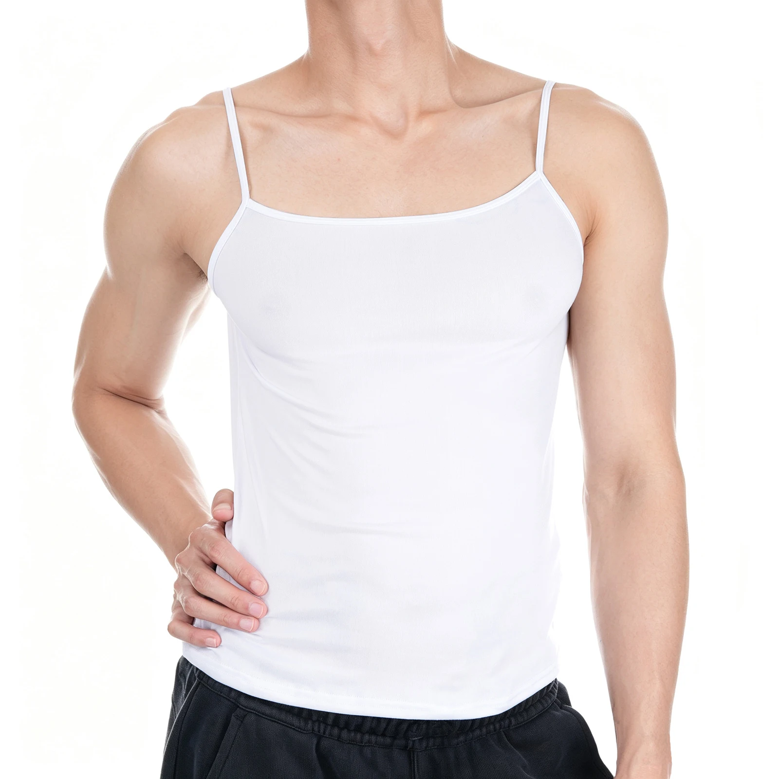 Men's Tank Top Summer Slim Fit Spahetti Straps Sleeveless Solid Color Casual Muscle Gym T-Shirt Sexy Bodybuilding Tank Vests
